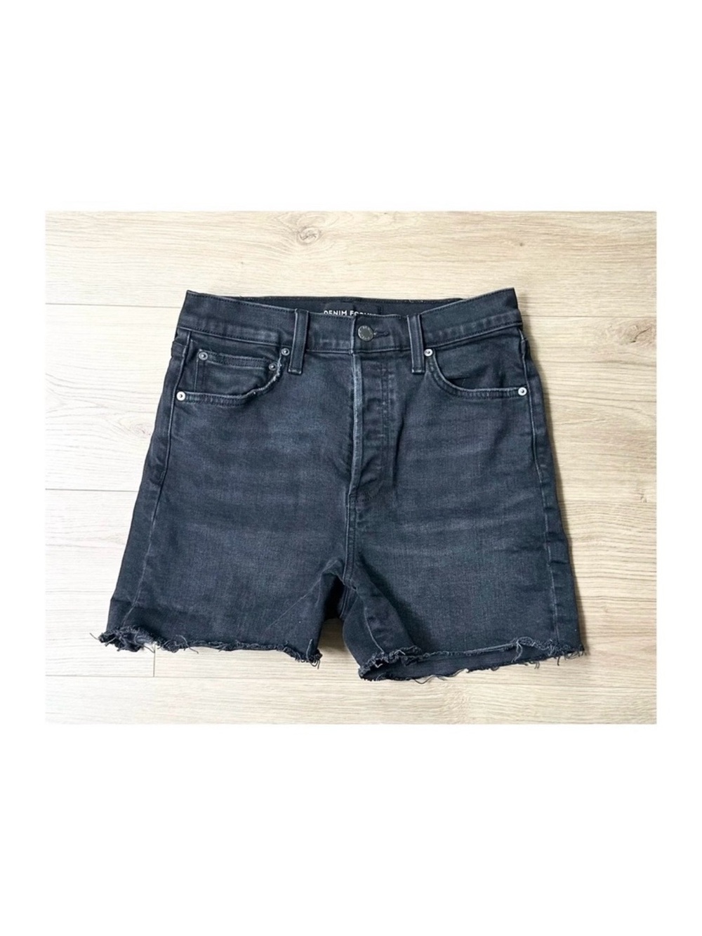 Denim Forum Black High-Rise Frayed Denim Shorts